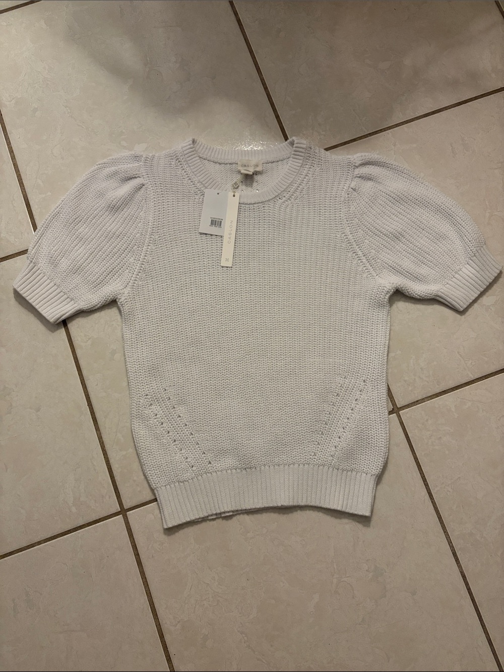 100% cotton Caslon White Puff Sleeve Knit Top